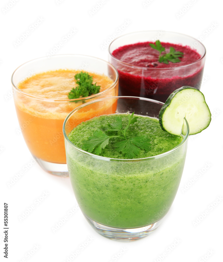 Fresh vegetable juices isolated on white Fresh vegetable juices isolated on white