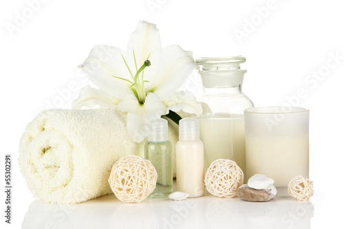Fototapeta Naklejka Na Ścianę i Meble -  Beautiful spa setting with lily isolated on white