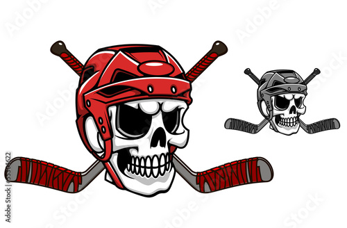Skull in ice hockey helmet