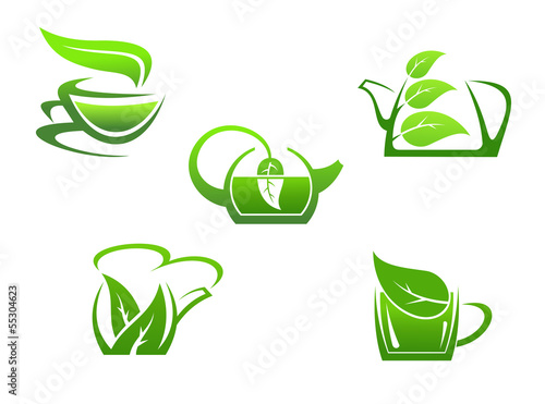 Green herbal tea cups