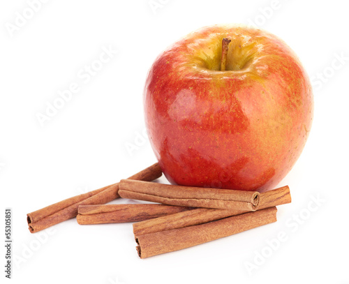 Red apple and cinnamon sticks
