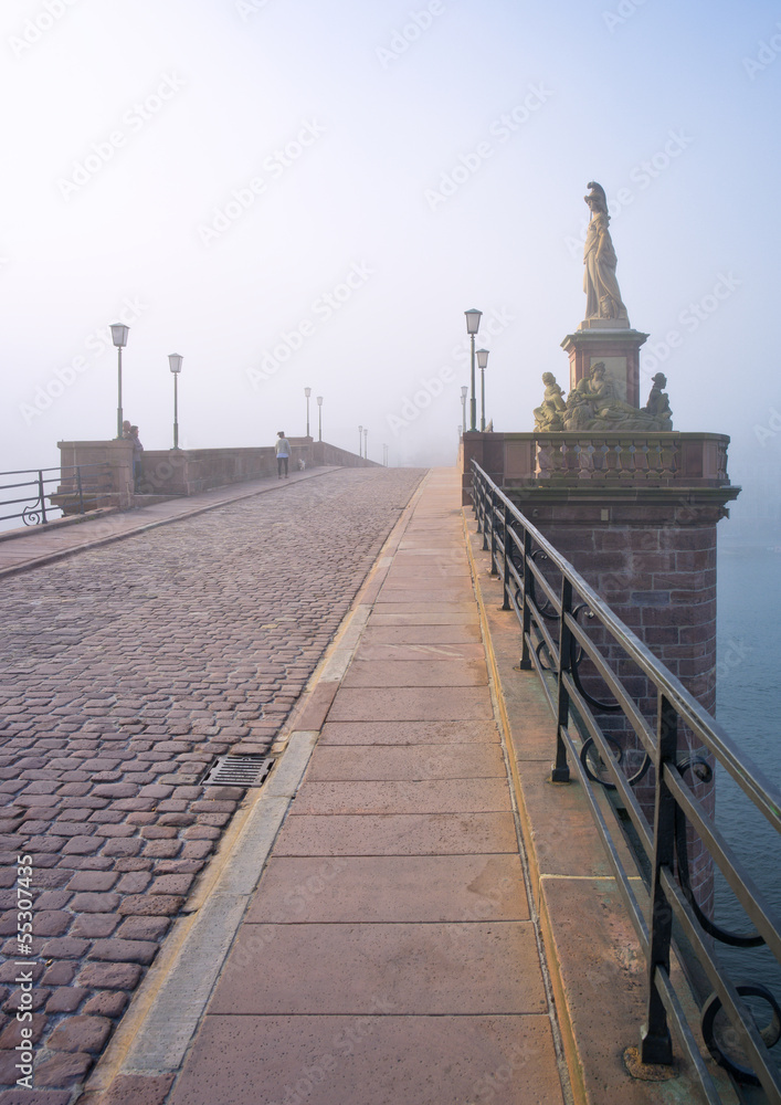 Heidelberg Alte Brücke im Nebel