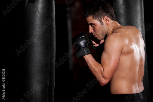 MMA Fighter training hard