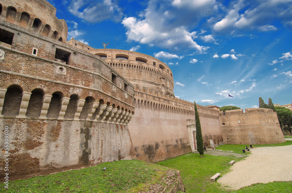 Side external View of Castel Santangelo in Rome, Italy