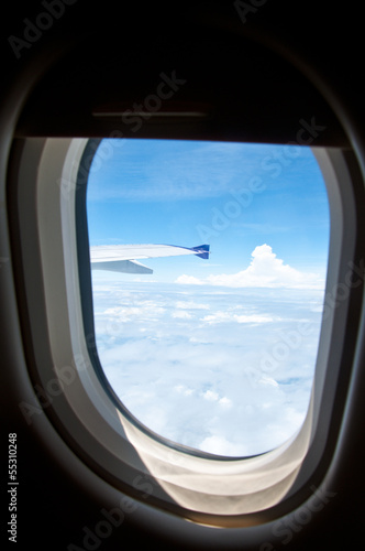 Classic image through aircraft window onto airplane