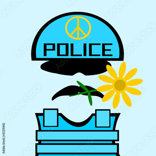 police with peace sign and flower