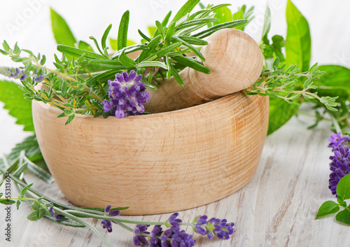 Mortar with  herbs