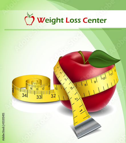 Weight loss background with apple and tape measure