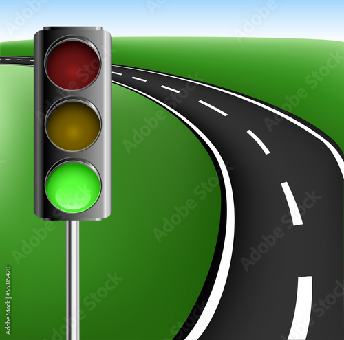 Text frame with road and traffic light