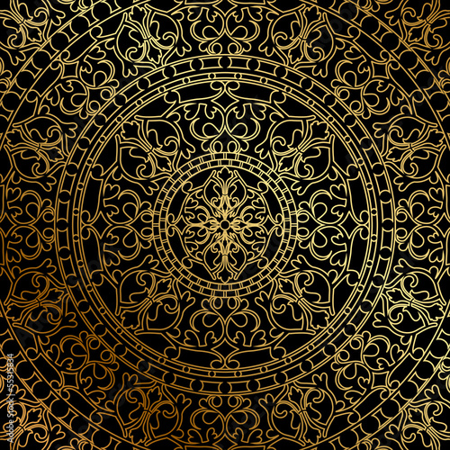 Vector black background with gold oriental ornament