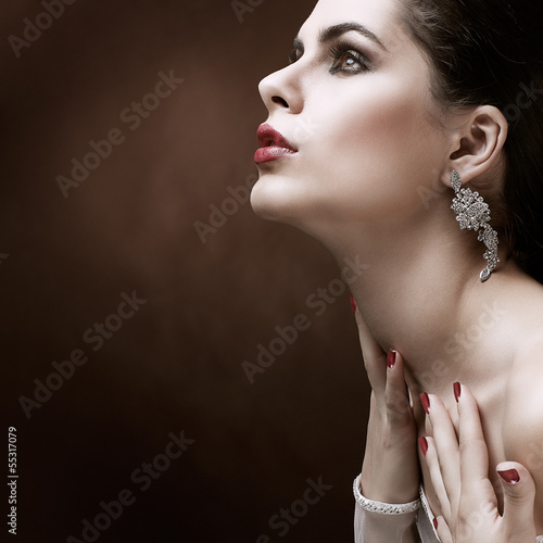 elegant sexual woman in white  clothes in fashion style