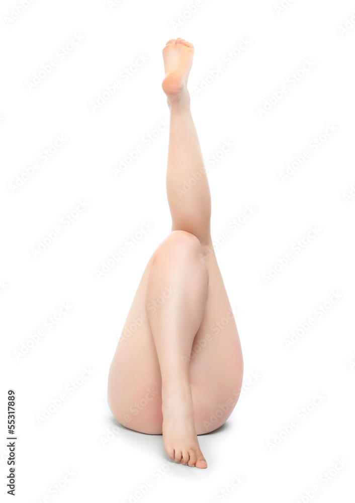 Perfect slim legs on white background.