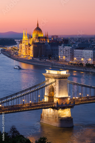 Budapest cityscape with Chain Bridge and Parliament Building
