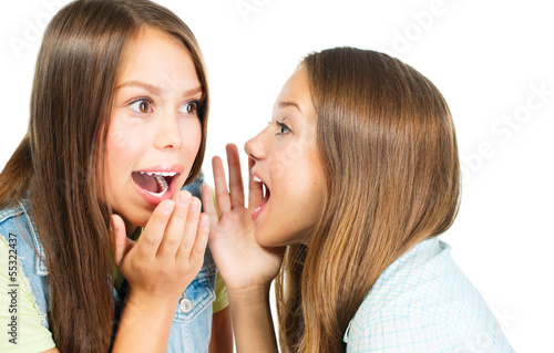 Gossip. Two Teenage Girls Speaking and Sharing Secrets