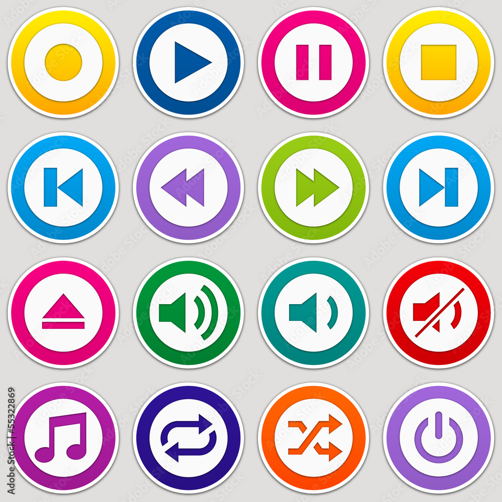 Colorful icons, buttons, stickers - Media Player Control