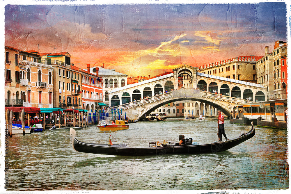 Venetian sunset, artwork in  panting style - obrazy, fototapety, plakaty 