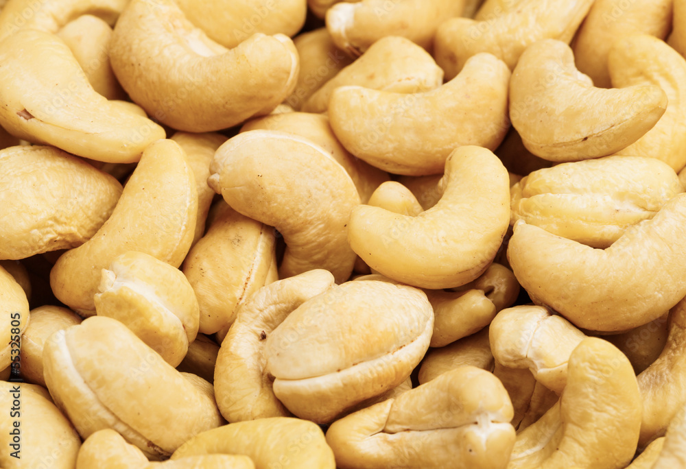 Fresh cashew nuts close up Fresh cashew nuts close up