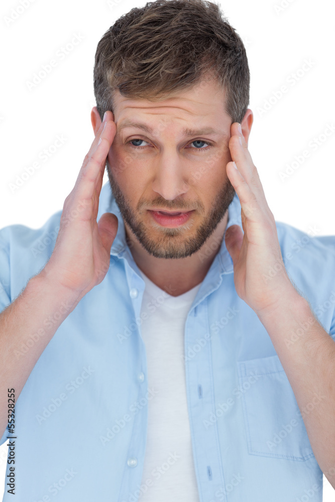 Trendy model having a headache and looking away Trendy model having a headache and looking away