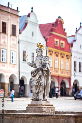 Tableau sur toile Telc, Czech Republic. Old sculpture of saint Marketa patroness