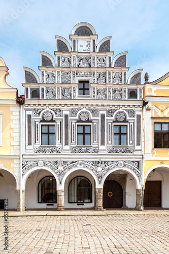 Tableau sur toile Facade renaissance houses on main square in Telc, Czech Republic