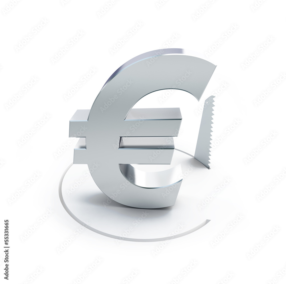 Fototapeta premium cutting a circle with a hand saw sign euro