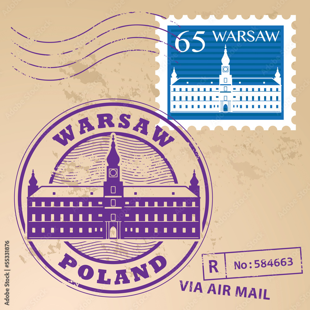 Obraz premium Stamp set with words Warsaw, Poland inside, vector