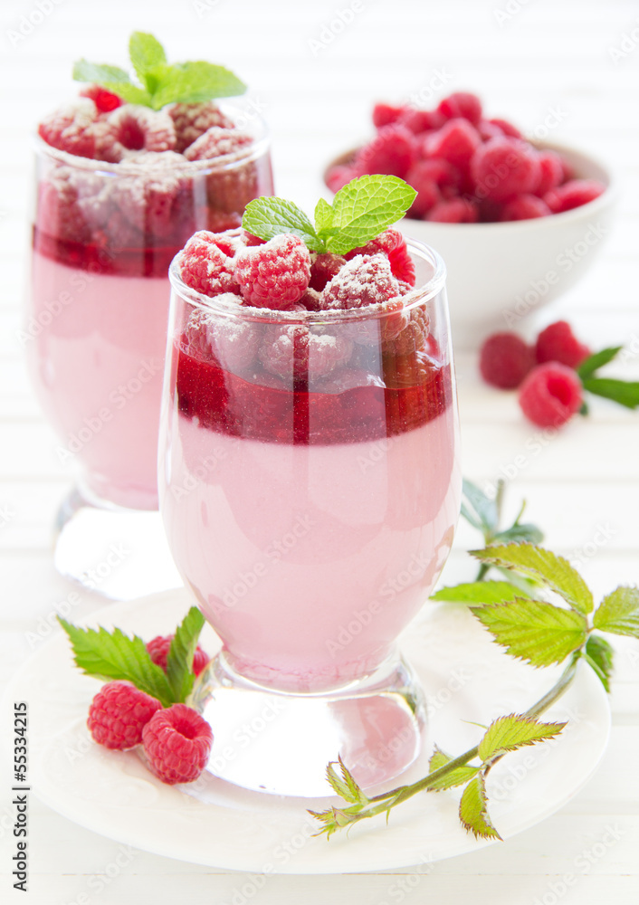 Raspberry dessert panna cotta, selective focus. Raspberry dessert panna cotta, selective focus.