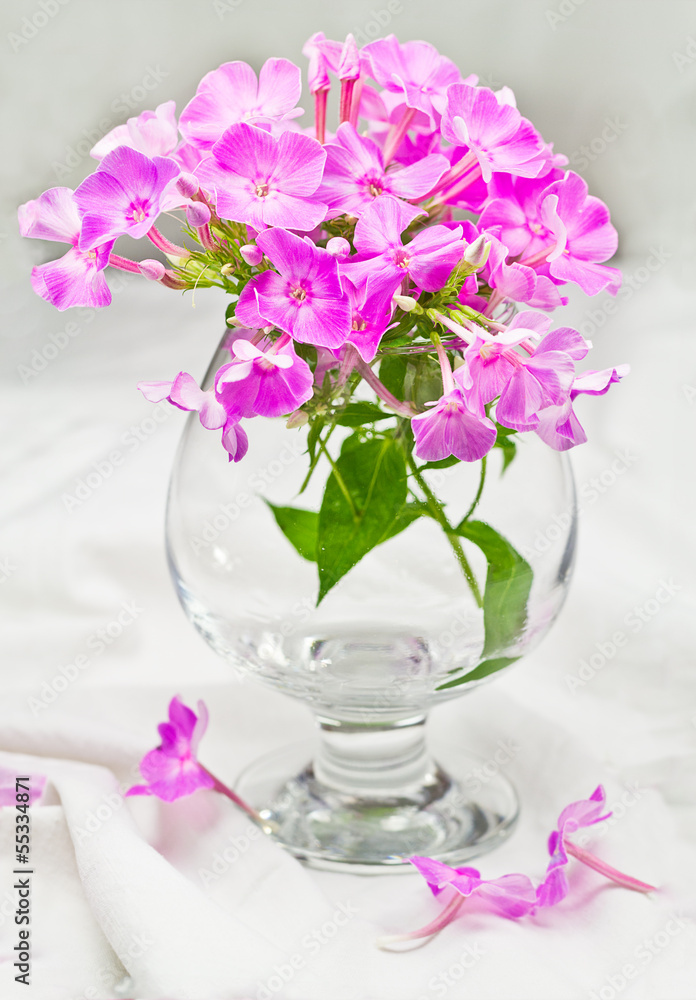 Flowers in a wine glass. Flowers in a wine glass.