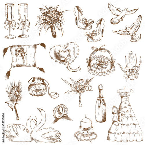Set of Beautiful Wedding Hand Drawn Elements - in vector