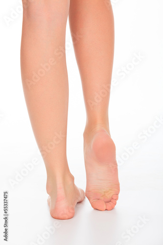 Female legs, white background