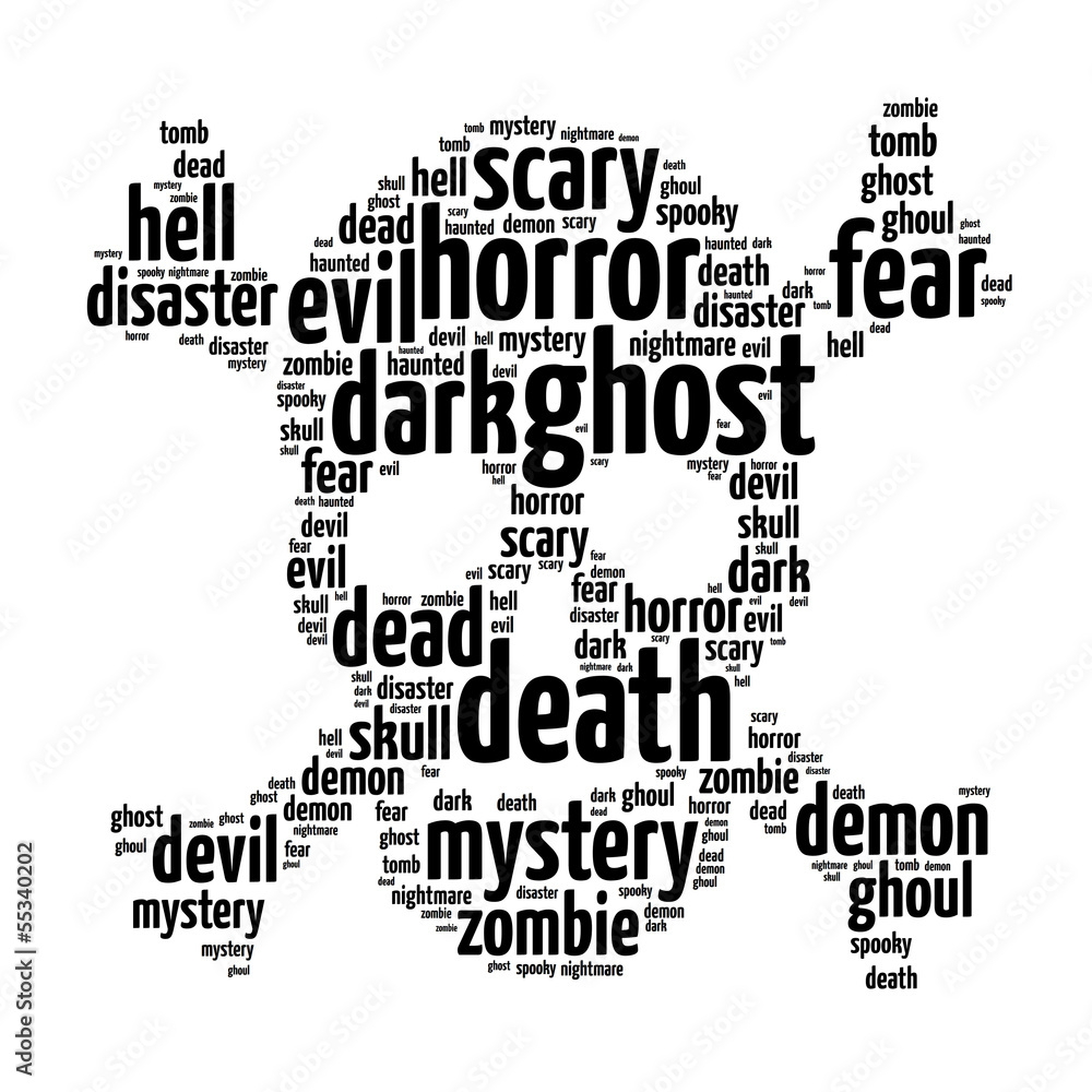 Words illustration of scary skull with cross bones Words illustration of scary skull with cross bones