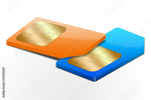 Zwei SIM Karten, Orange, Blau, Vektor