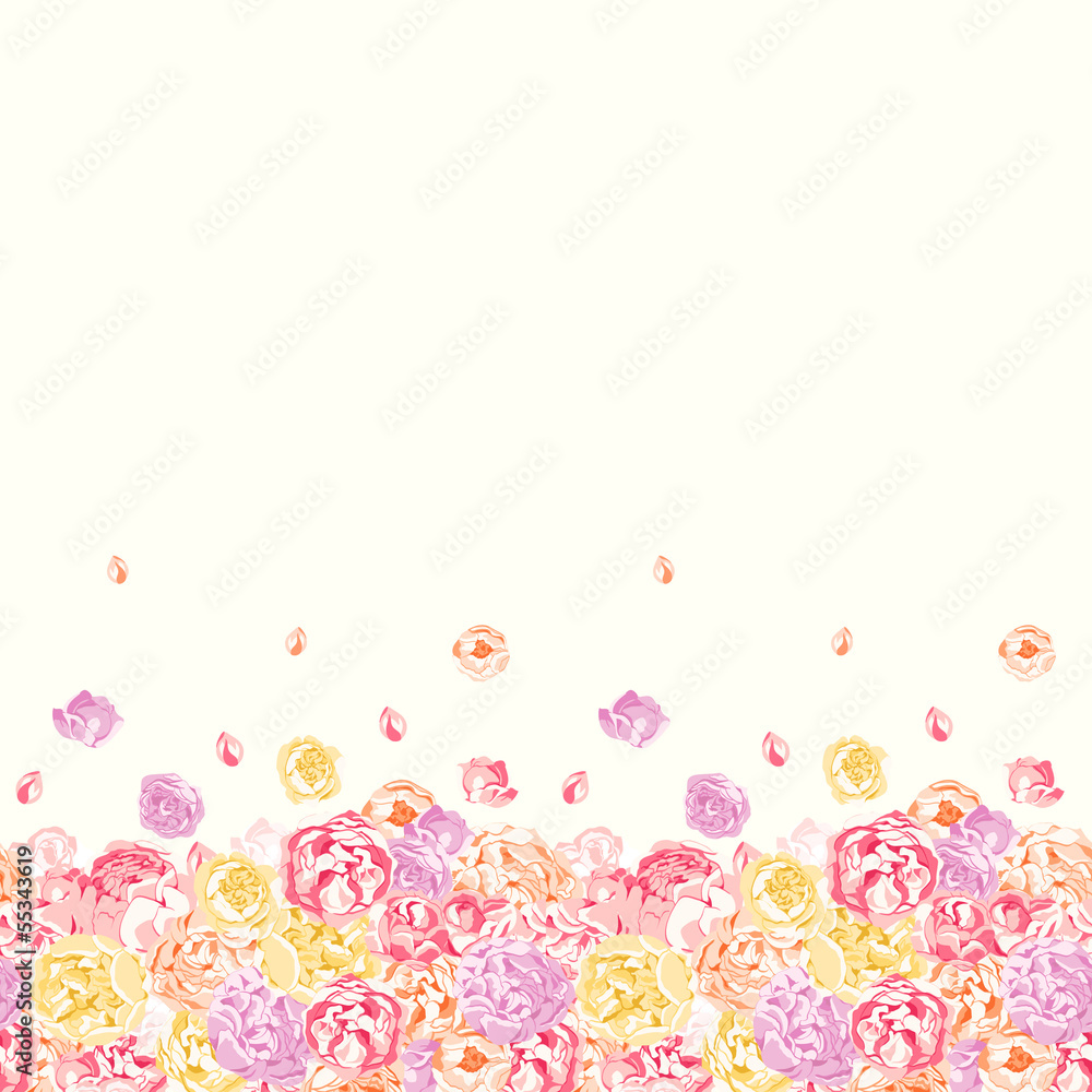 Seamless colorful pattern with flowers of peonies and roses Seamless colorful pattern with flowers of peonies and roses