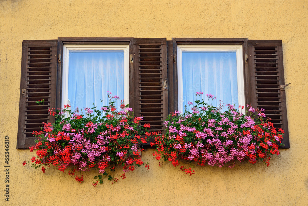 An old window with shutters in Tübingen, Germany