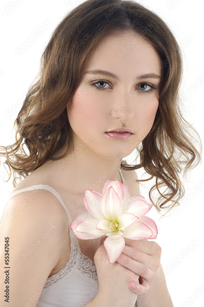 beauty Spa Girl with lily flower beauty Spa Girl with lily flower