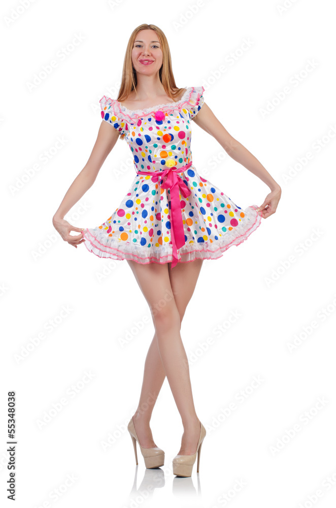 Model wearing fashionable clothing on white Model wearing fashionable clothing on white