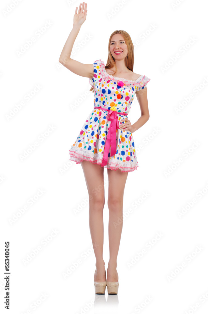 Model wearing fashionable clothing on white Model wearing fashionable clothing on white