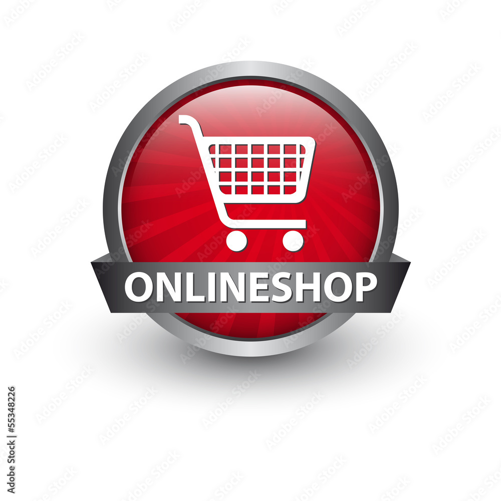 Onlineshop Button rot silber glänzend Onlineshop Button rot silber glänzend