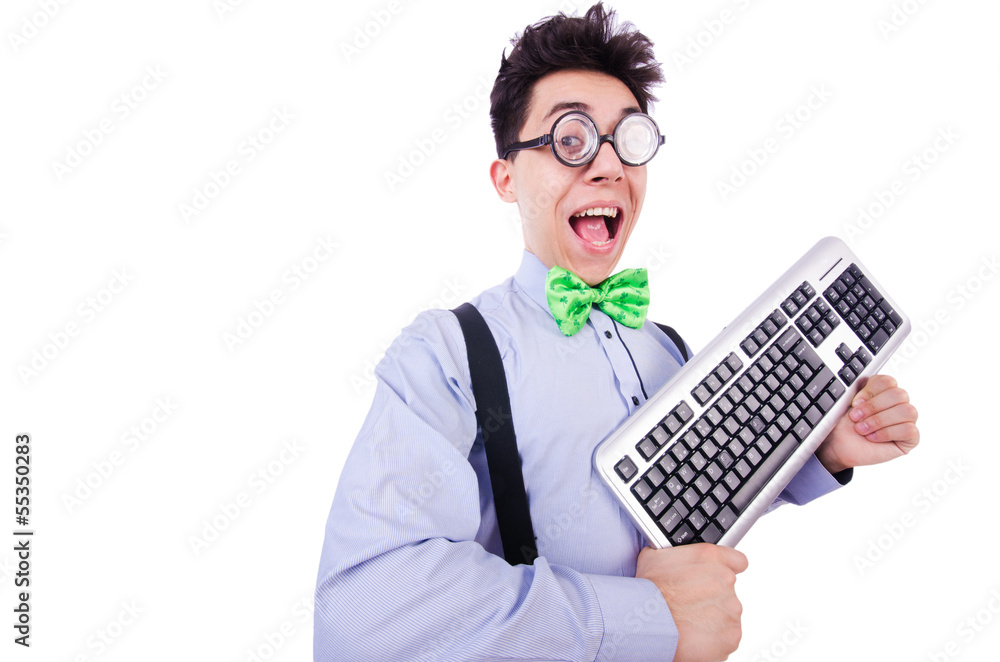 Computer geek nerd in funny concept
