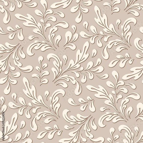 Abstract leaves  beige floral seamless pattern