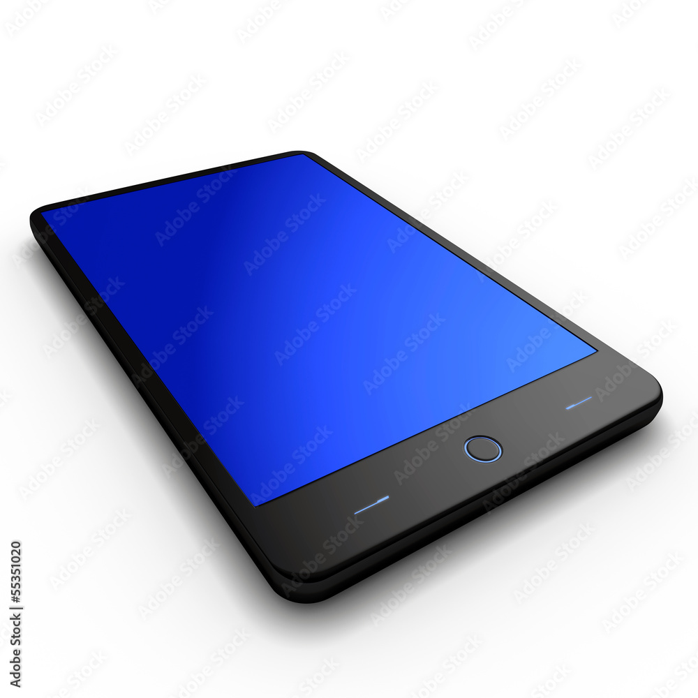 Smart phone with blue screen on a white Smart phone with blue screen on a white
