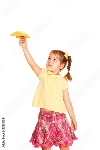 Little girl start up hand made paper plane