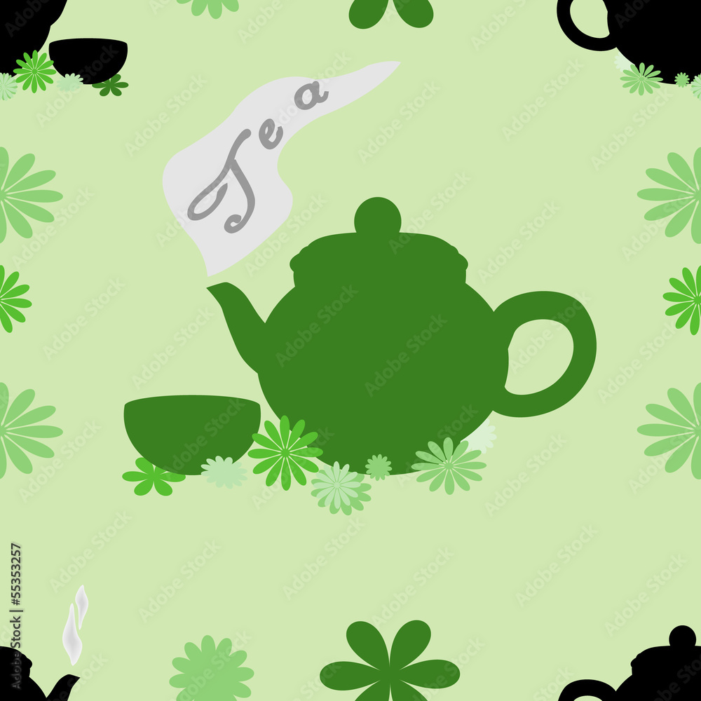 Fototapeta premium Tea seamless pattern of green tint