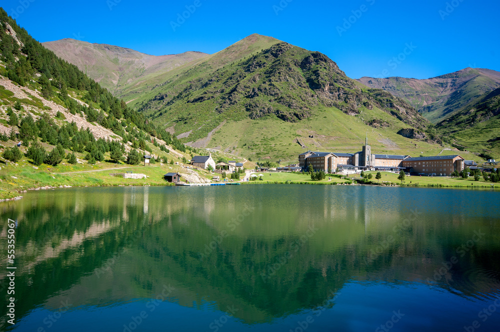 View of Vall de Nuria Sanctuary in the catalan pyrenees.Spain