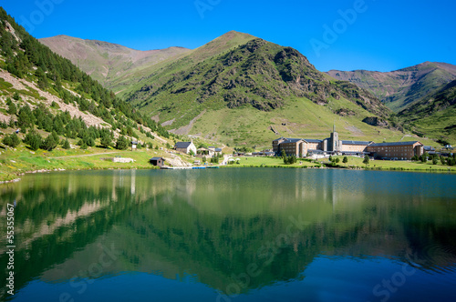 View of Vall de Nuria Sanctuary in the catalan pyrenees.Spain photo