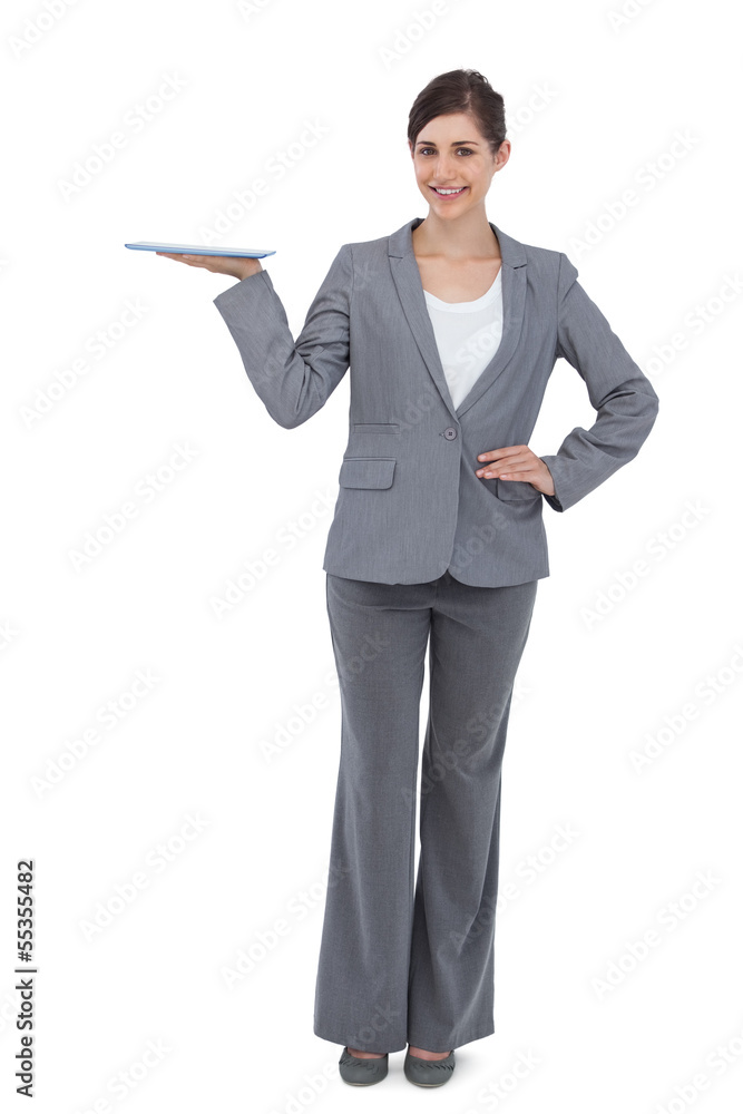 Smiling businesswoman holding tablet computer Smiling businesswoman holding tablet computer