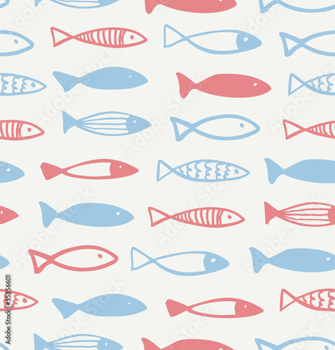 Decorative drawn pattern with funny fish