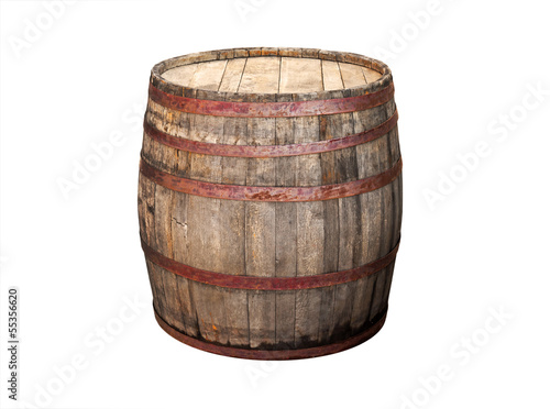 Old wooden barrel isolated on white background