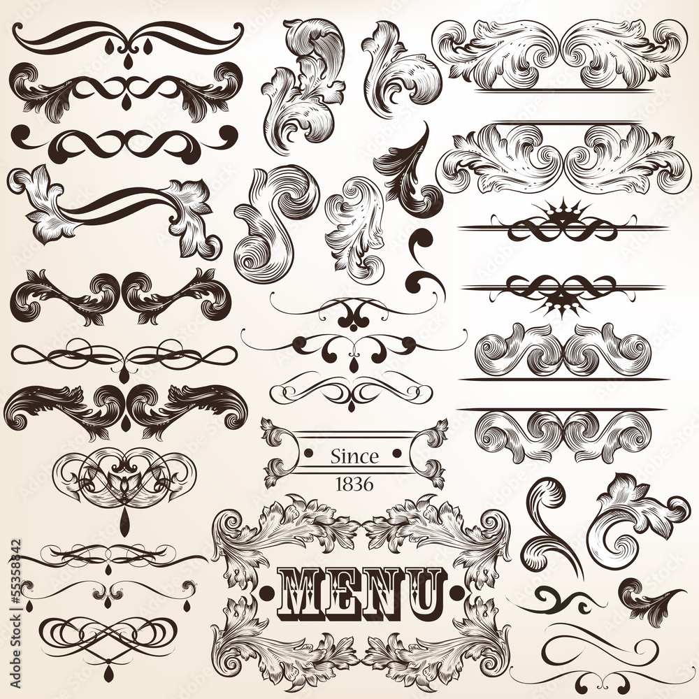 Collection of vintage vector decorative calligraphic elements