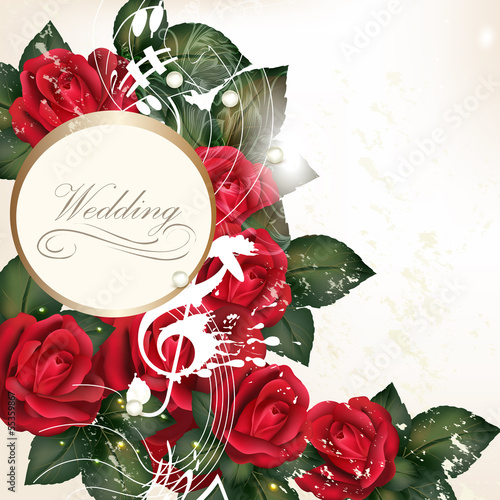 Wedding background with red roses for design